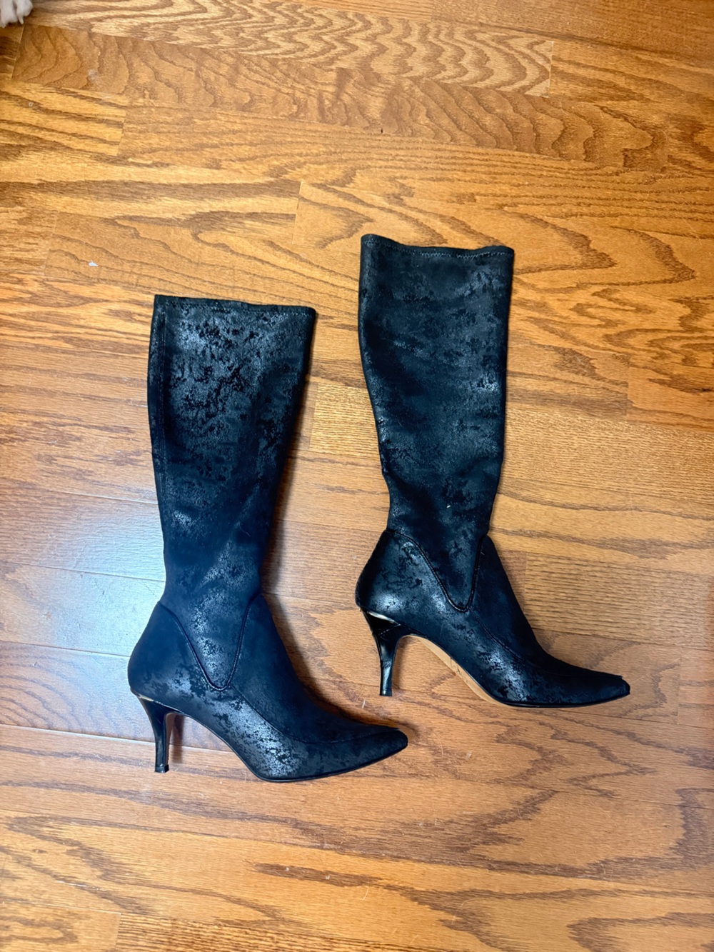 Donald J Pliner Distressed Metallic Suede Knee High  Heel Boots Black 9 M